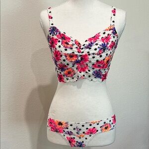 PINK Victoria's Secret Floral Lace Bralette and Thong Set